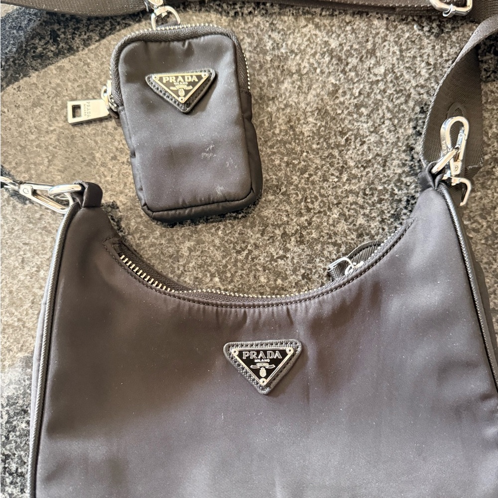 Prada Gray Nylon Shoulder Bag